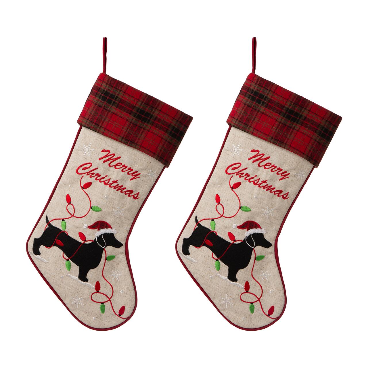Glitzhome® 21" Merry Christmas Dachshund Stocking, Set Of 2